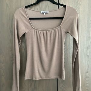 SUPER RARE Joah Brown Square Neck Long Sleeve Top Mauve Rib S/M